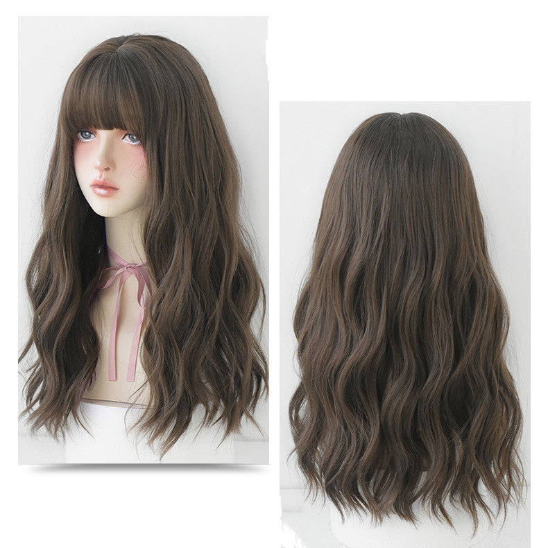 Perruque femelle cheveux longs légèrement bouclés Wavy naturel Fluffy couverture complète des cheveux