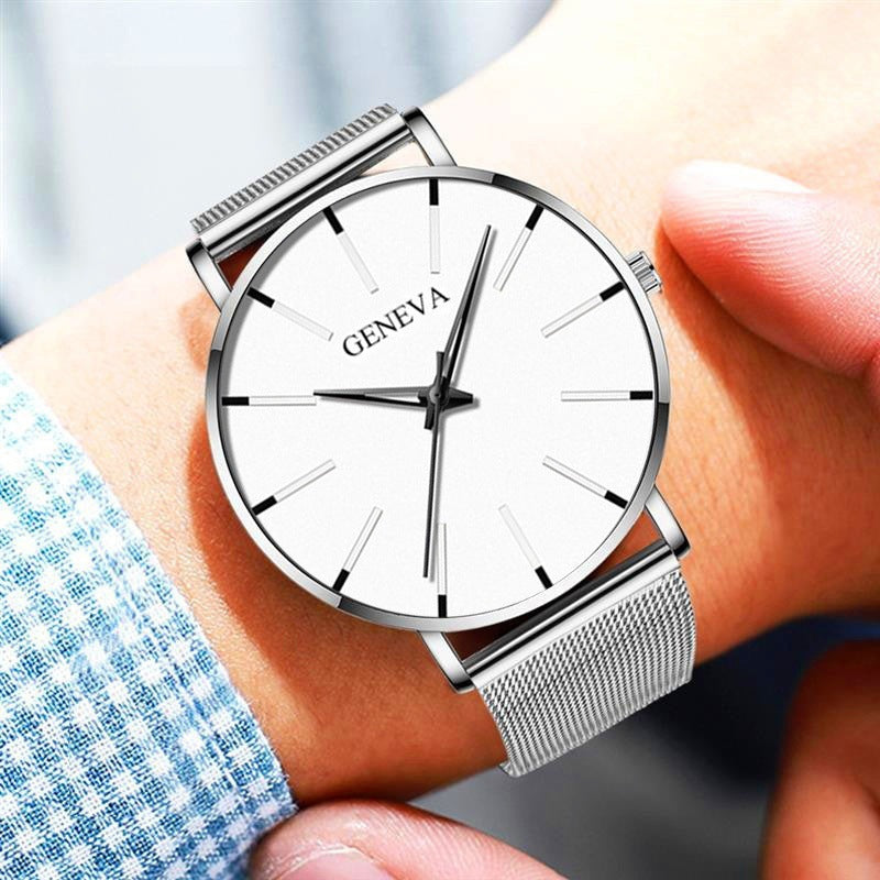 Montre Quartz Business Mesh Band en acier inoxydable