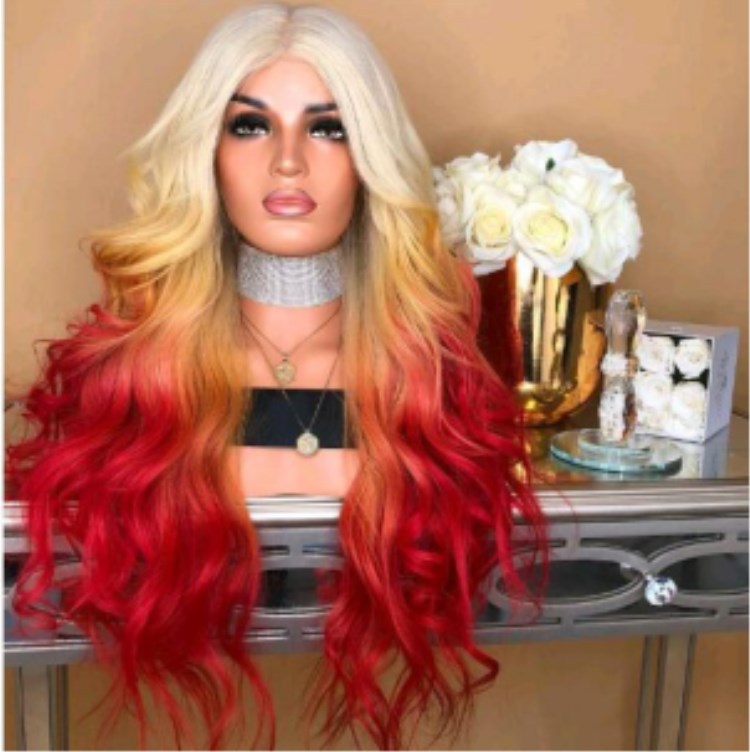 Gradient Big rouge teint cheveux bouclés grandes vagues