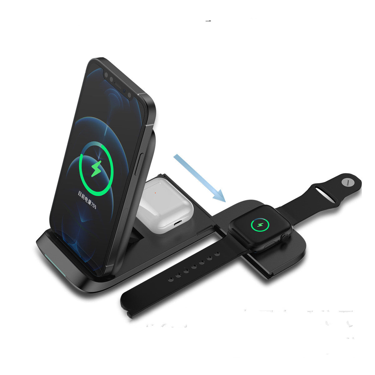 Prise en charge du chargeur sans fil pliable trois en un