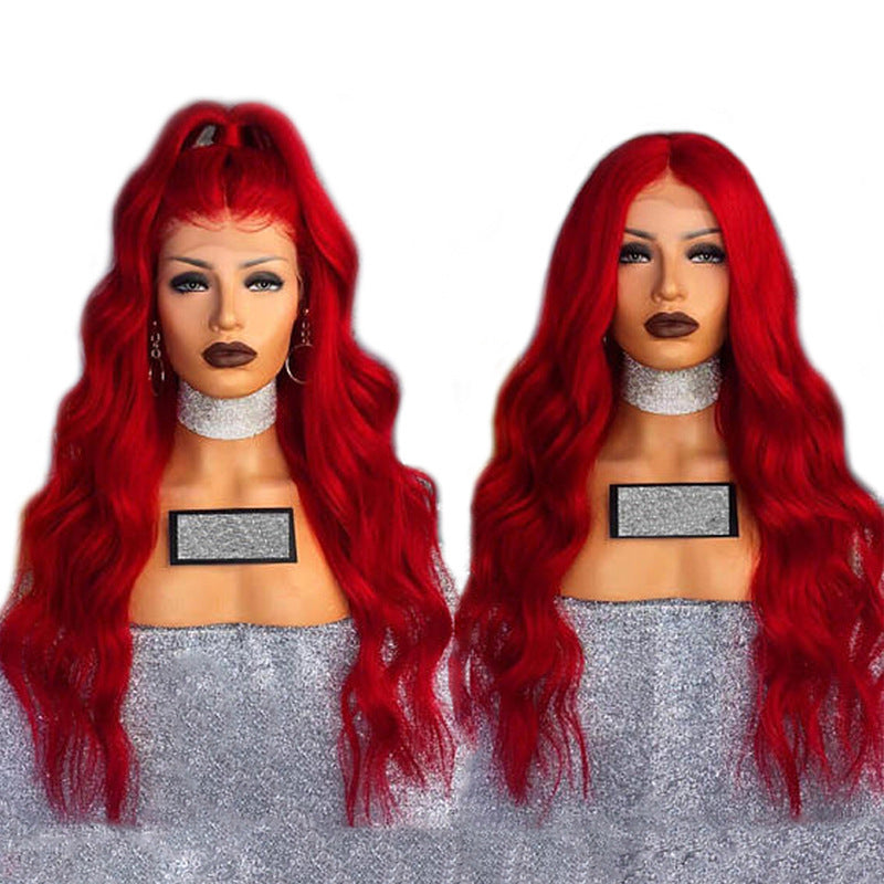 Chimique Fibre Avant Perruque Tête Rouge Perruque Femme Long cheveux bouclés