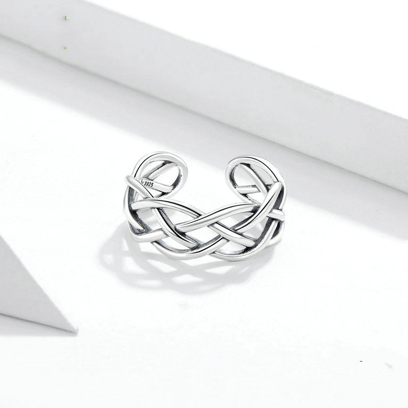 Bamoer Véritable 925 anneau de texture tissé en argent sterling