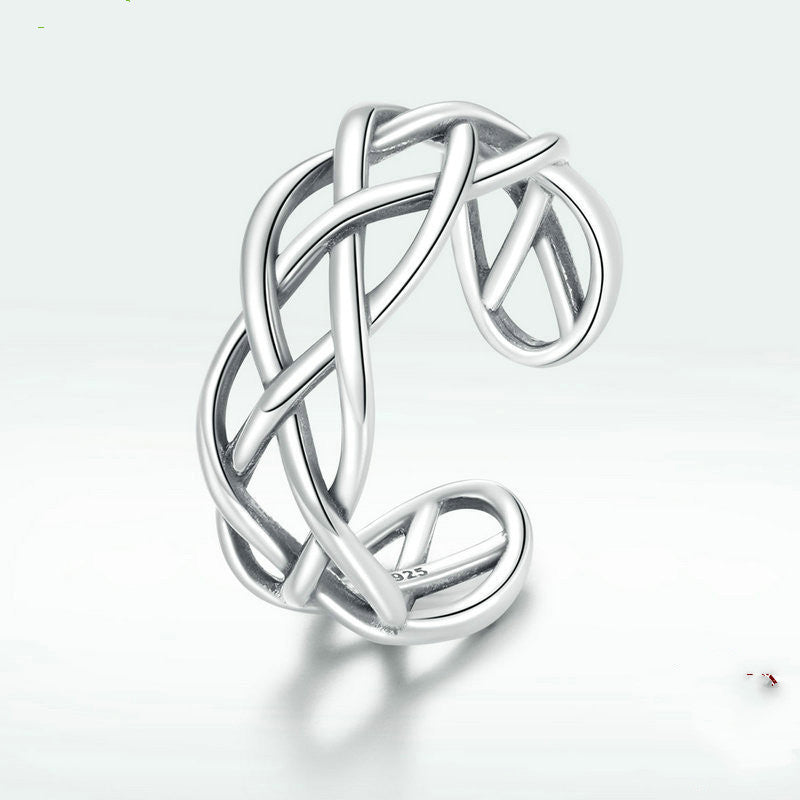 Bamoer Véritable 925 anneau de texture tissé en argent sterling
