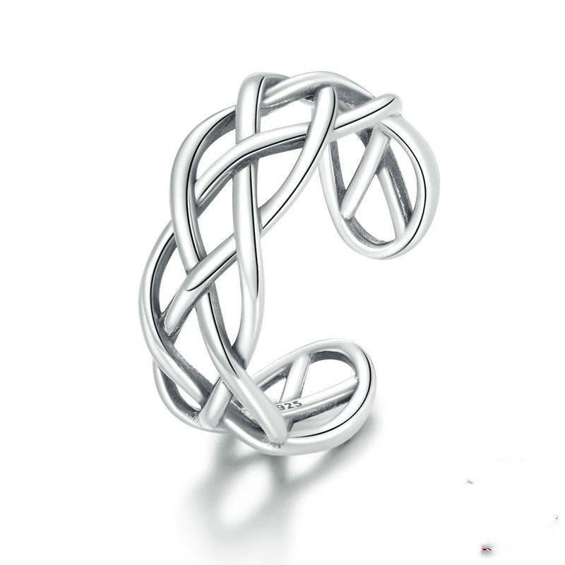 Bamoer Véritable 925 anneau de texture tissé en argent sterling