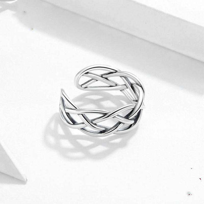 Bamoer Véritable 925 anneau de texture tissé en argent sterling