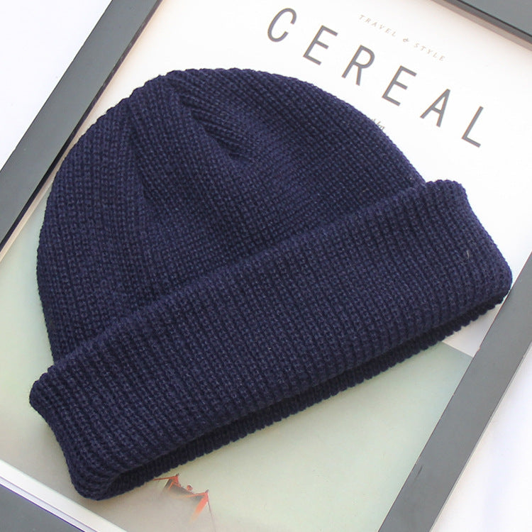 Mode Hommes Bonnet Hiver Knit Hat Boy Skullcap Sailor Cap Cuffs Retro Navy Short Hat Sol