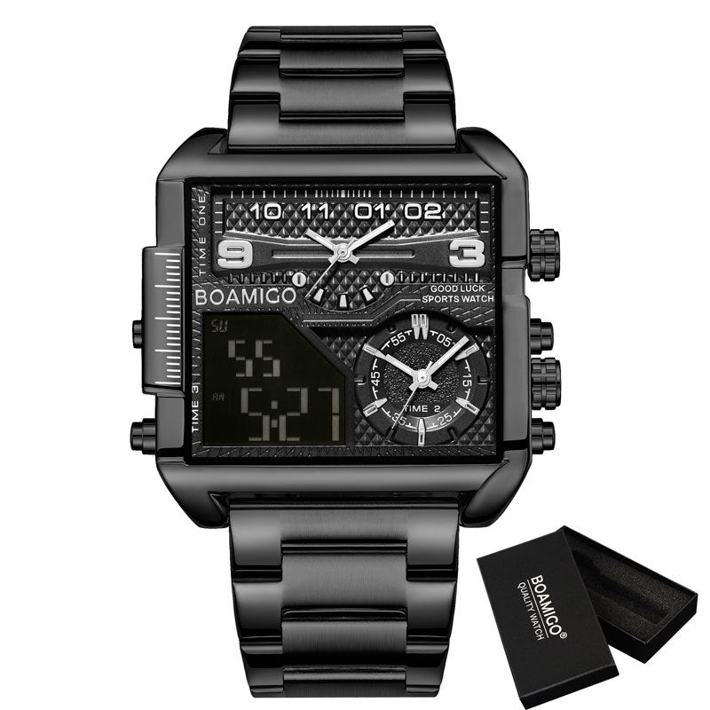 BOAMIGO Top Marque Luxe Mode Hommes Montres Or Acier inoxydable Sport Square Digital Ana