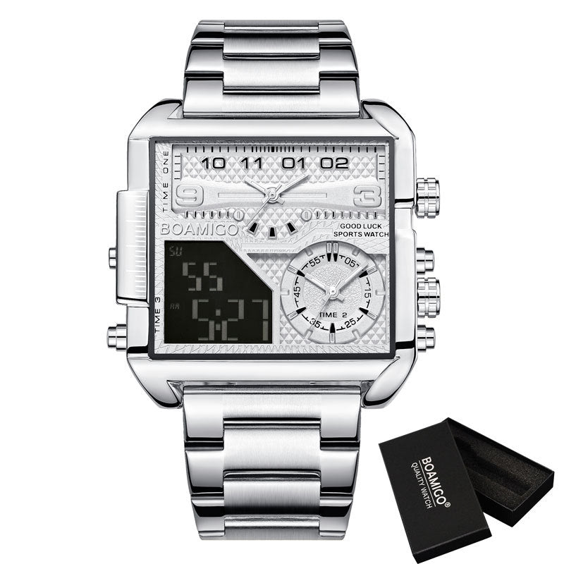 BOAMIGO Top Marque Luxe Mode Hommes Montres Or Acier inoxydable Sport Square Digital Ana