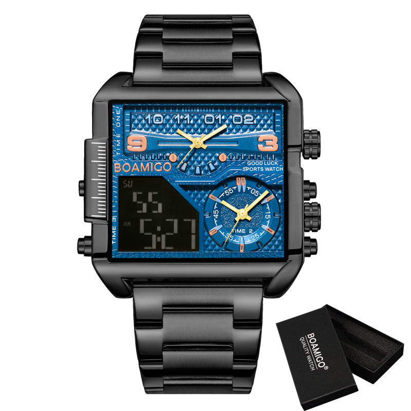 BOAMIGO Top Marque Luxe Mode Hommes Montres Or Acier inoxydable Sport Square Digital Ana