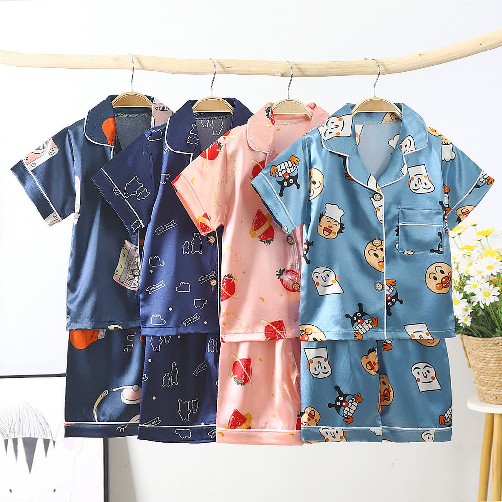 Jeu de pyjamas pour enfants Caricature en soie imprimée Service à la maison