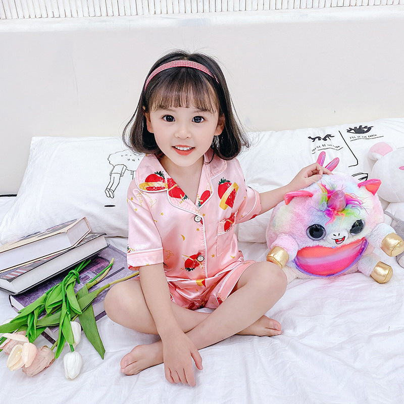 Jeu de pyjamas pour enfants Caricature en soie imprimée Service à la maison