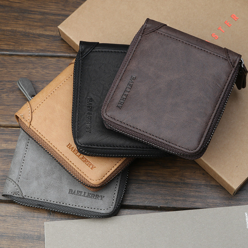 Billetera De Cuero Para Humbre Con Cremallera Alrededor Cartera Multi Bolsillos