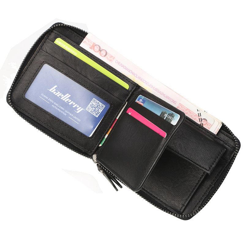 Billetera De Cuero Para Humbre Con Cremallera Alrededor Cartera Multi Bolsillos