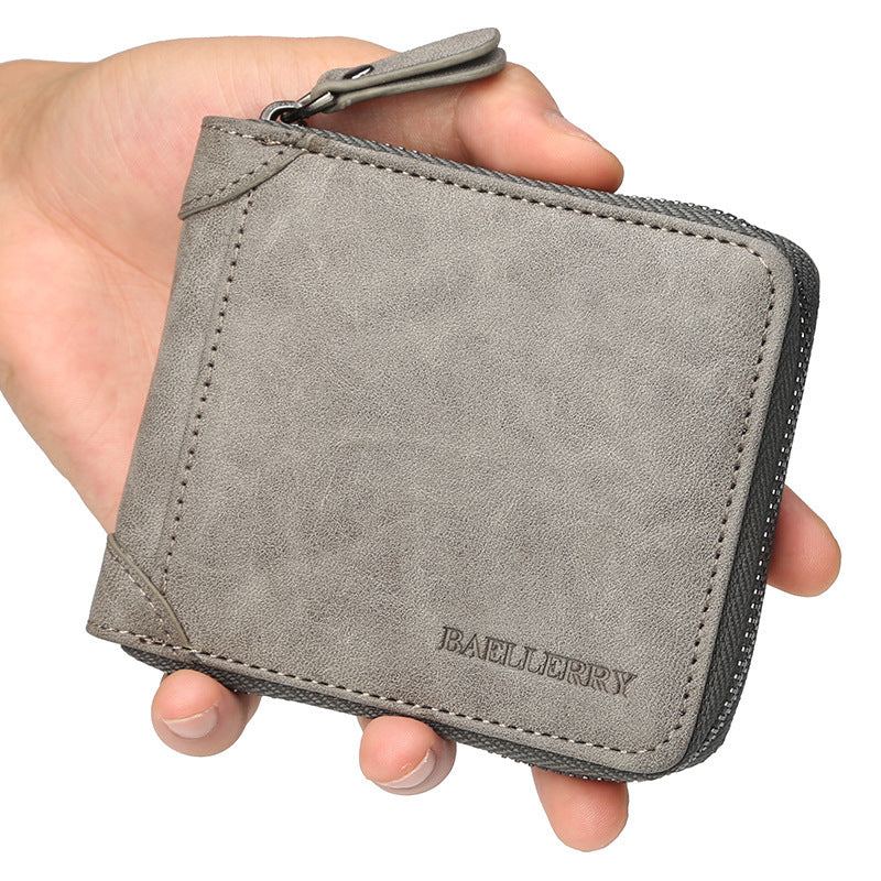 Billetera De Cuero Para Humbre Con Cremallera Alrededor Cartera Multi Bolsillos