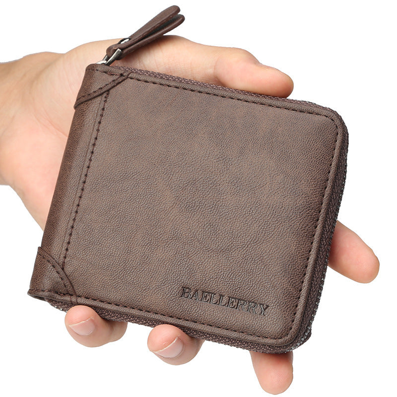 Billetera De Cuero Para Humbre Con Cremallera Alrededor Cartera Multi Bolsillos