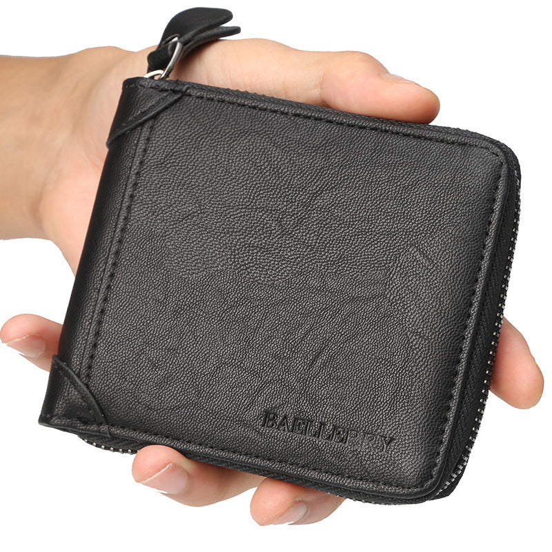 Billetera De Cuero Para Humbre Con Cremallera Alrededor Cartera Multi Bolsillos