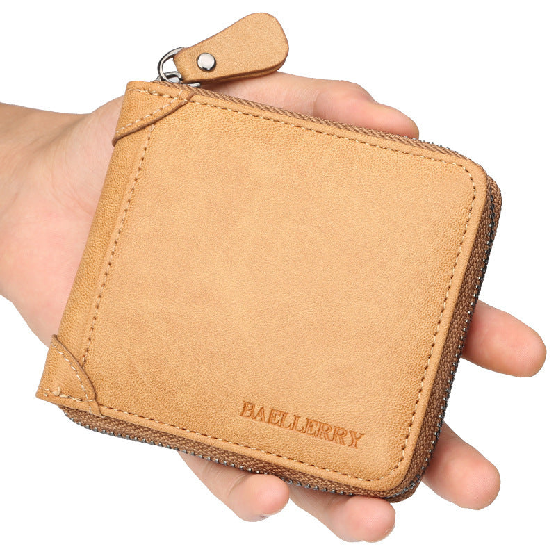 Billetera De Cuero Para Humbre Con Cremallera Alrededor Cartera Multi Bolsillos