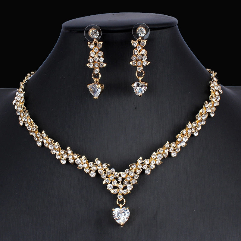 Golden Zircon Jeu de bijoux Collier de mariée Boucles d'oreilles Mariage Ensemble deux pièces