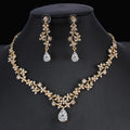 Golden Zircon Jeu de bijoux Collier de mariée Boucles d'oreilles Mariage Ensemble deux pièces
