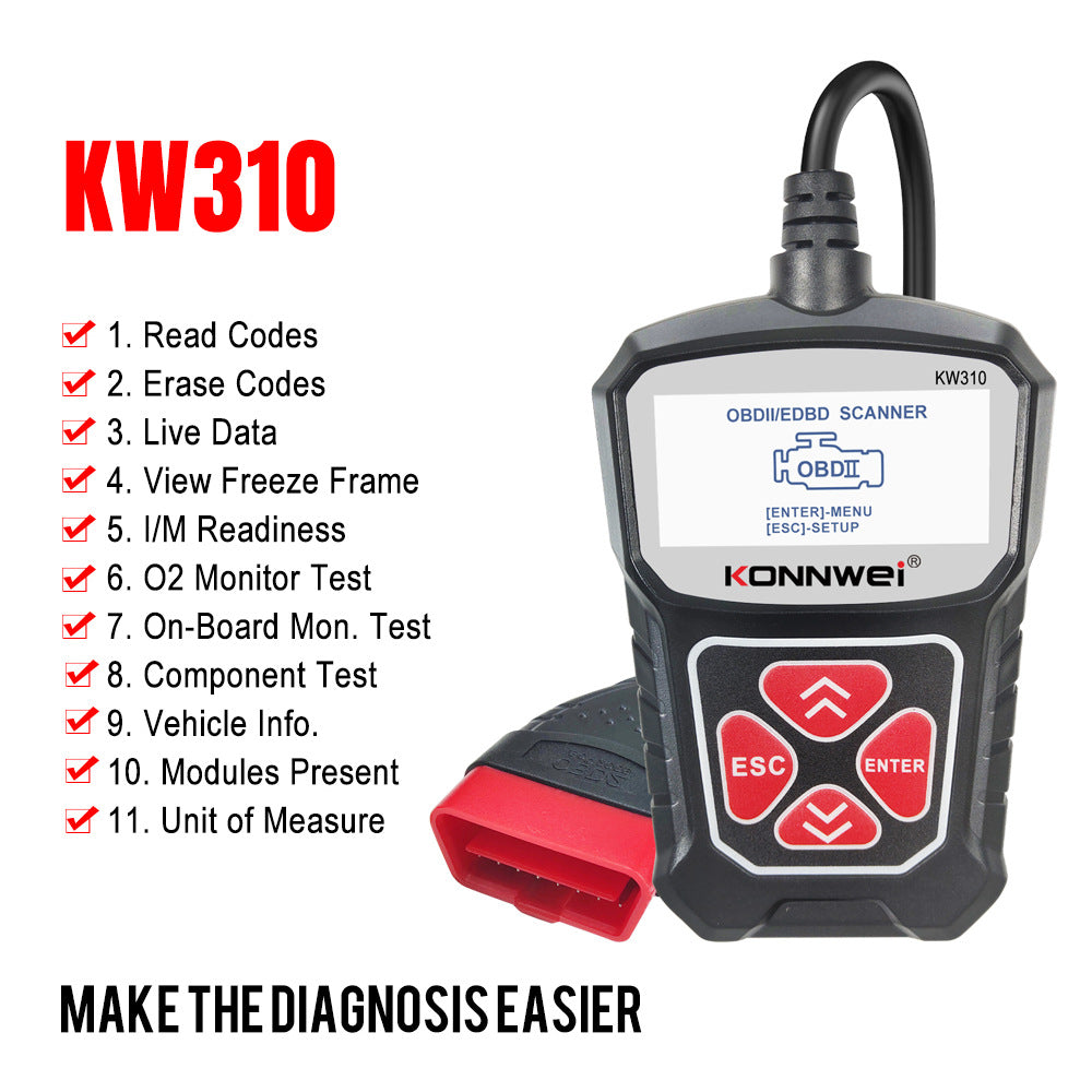 Outil de lecteur de code-barres de scanner de diagnostic de voiture KW310