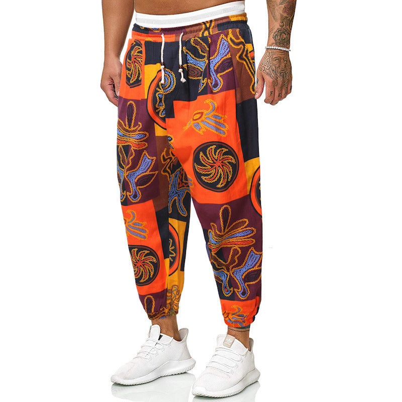 Pantalons de Harem occasionnels Style ethnique homme Cotton et lin lâches pantalons taillés