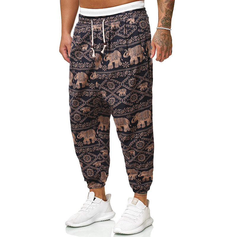 Pantalons de Harem occasionnels Style ethnique homme Cotton et lin lâches pantalons taillés