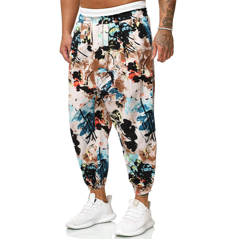 Pantalons de Harem occasionnels Style ethnique homme Cotton et lin lâches pantalons taillés