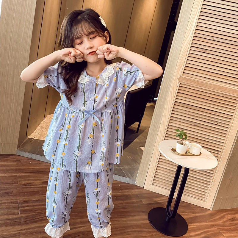 Accueil Porter du coton à manches courtes Pyjama climatisé pour les petites filles