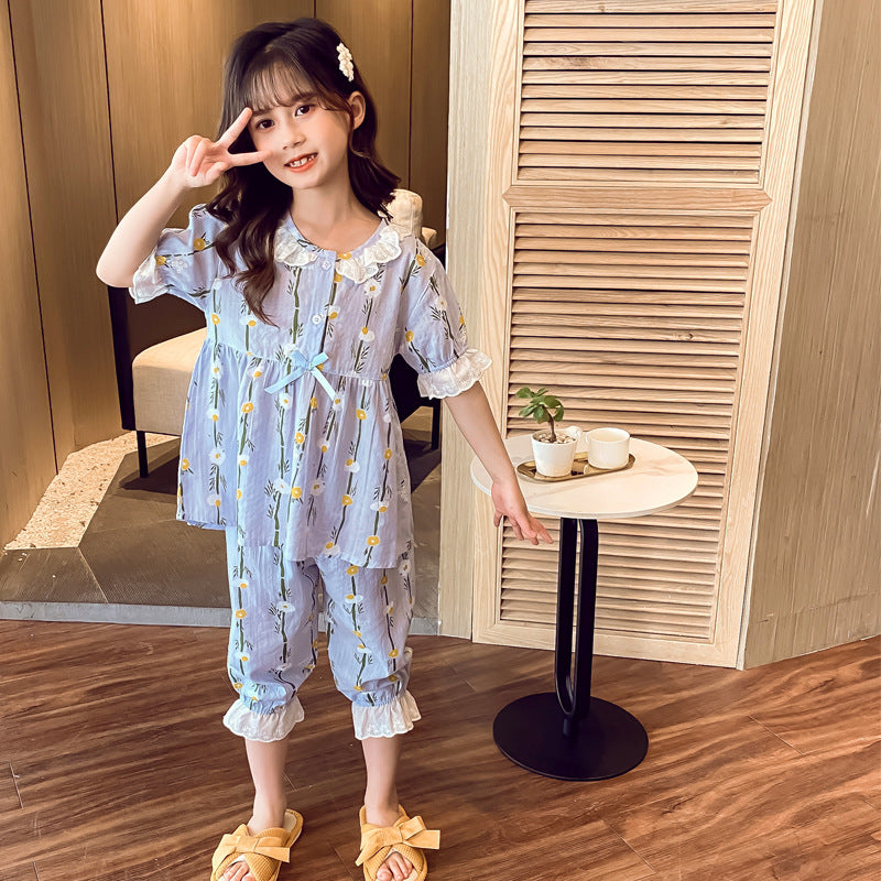 Accueil Porter du coton à manches courtes Pyjama climatisé pour les petites filles