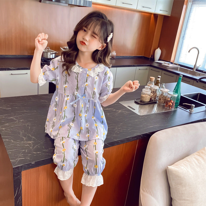 Accueil Porter du coton à manches courtes Pyjama climatisé pour les petites filles
