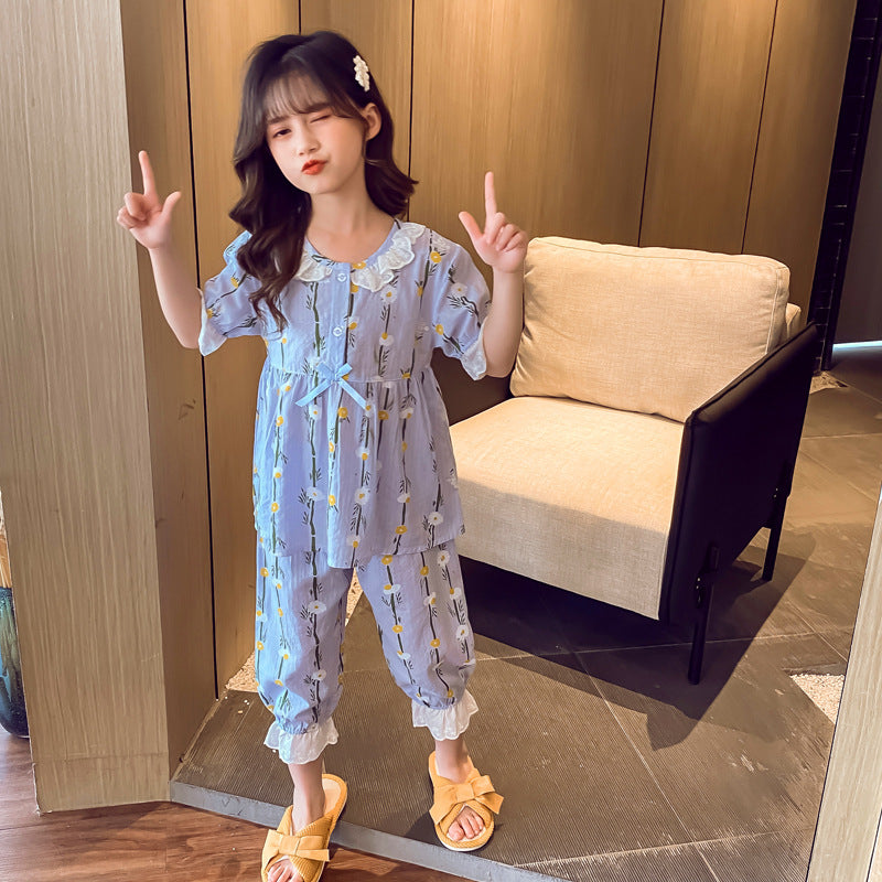 Accueil Porter du coton à manches courtes Pyjama climatisé pour les petites filles
