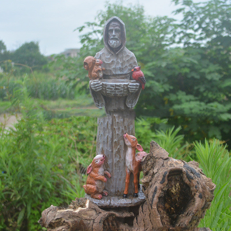 St. Francis St. Francis et amis des animaux Resin Artisanat Jardin extérieur Statue Bird Feeder