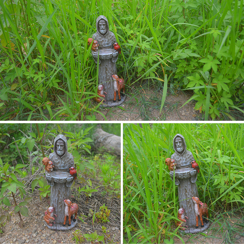 St. Francis St. Francis et amis des animaux Resin Artisanat Jardin extérieur Statue Bird Feeder