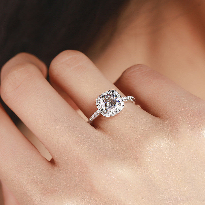 Dames Moissanite 1 Carat Diamond Ring Luxury Round Diamond Princess Square Ring