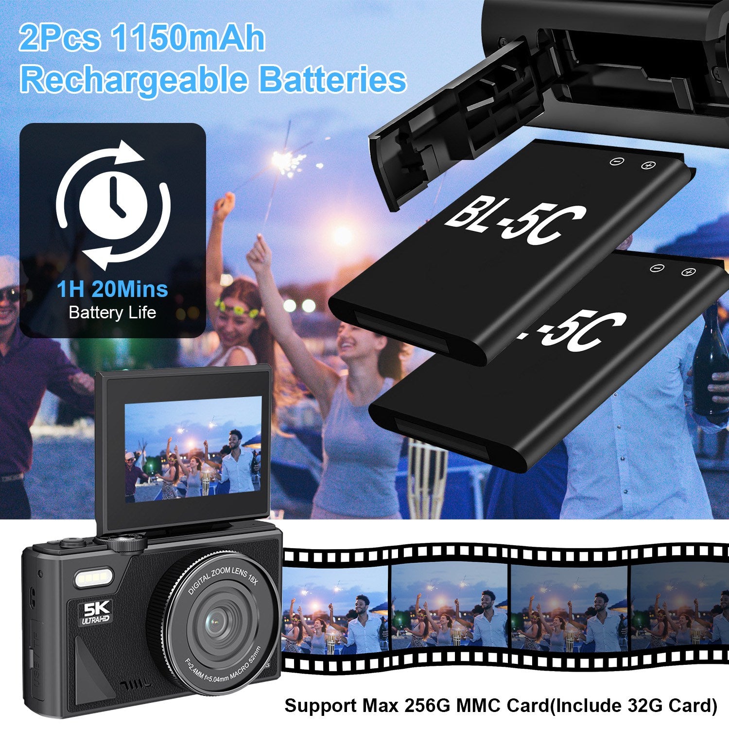 1Pc 5K 75MP Caméra numérique pour la photographie Anti Shake WiFi Vlogging Caméra vidéo avec 9 Sh