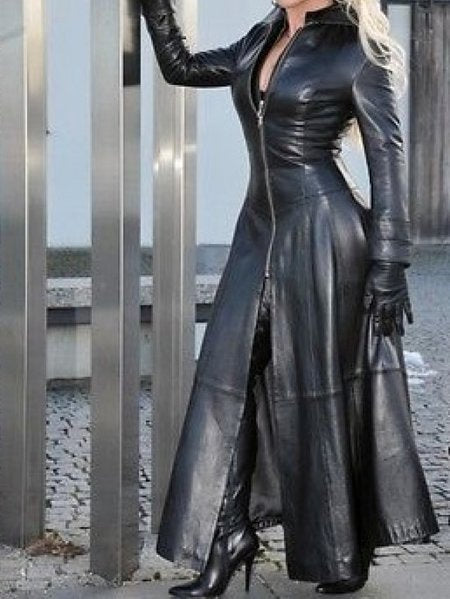 Robe en cuir long pour femme avec collier
