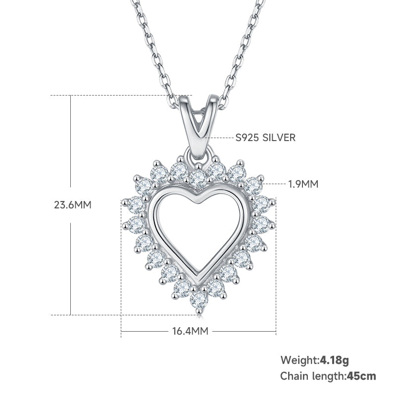 4.1g S925 Collier de coeur en argent sterling 45cm 20 Pierre Sunburst Halo Moissanite Pendentif Wi