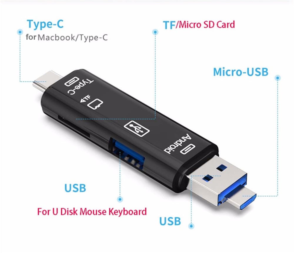 Type-C Micro USB Adaptateur Hub OTG avec lecteur de cartes TF