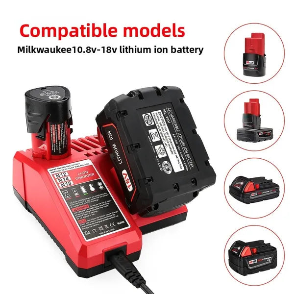 Chargeur de batterie rapide 3A pour Milwaukee M12 M18 12V-18V Outils au lithium-ion