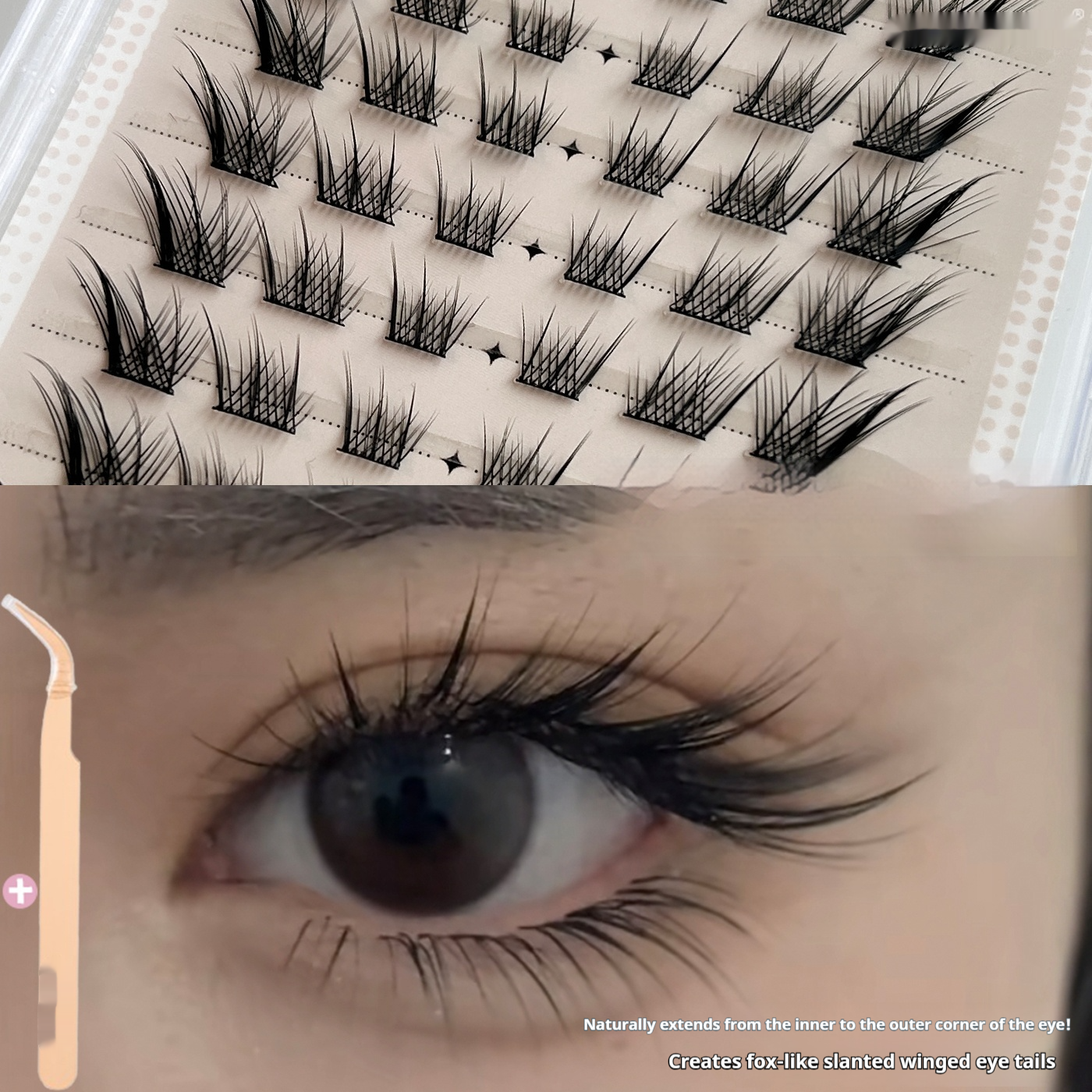 Style Fox Colle libre faux cils volent Diagonally épais et courbé naturellement