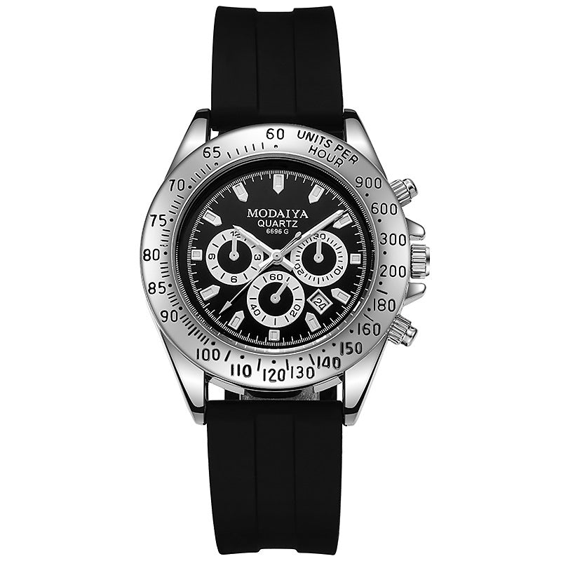 Montre calendrier bracelet en acier silicone pour hommes