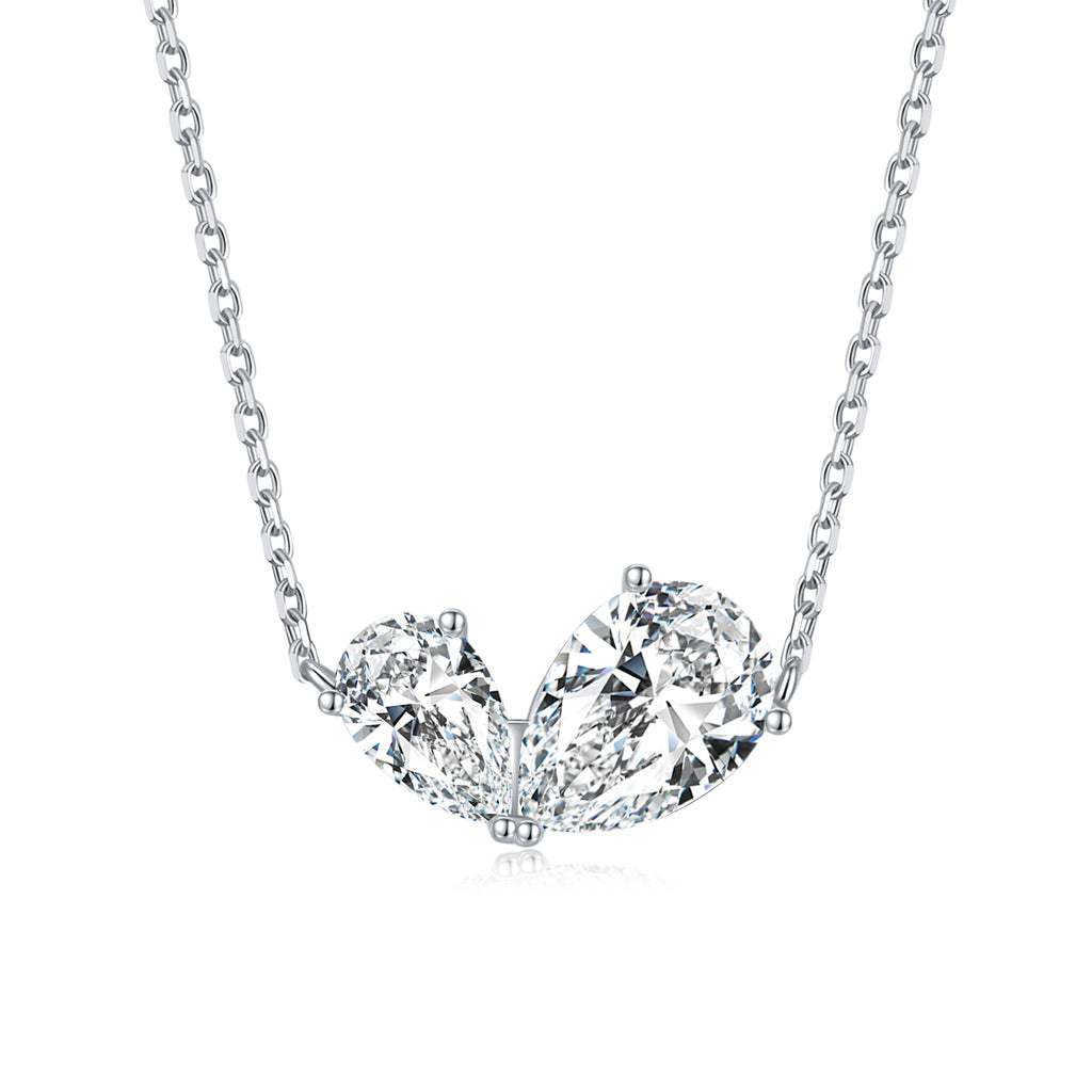 S925 Argent 3g Collier en moissanite de deux pierres