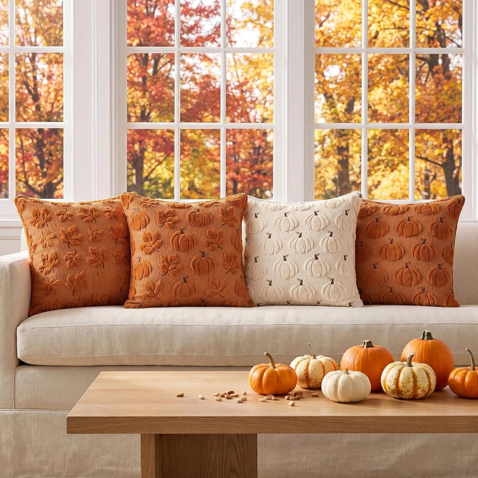 Softalker Couvertures d'oreiller à l'automne 18x18 Ensemble de 2 - Coussin décoratif de citrouille orange rouille