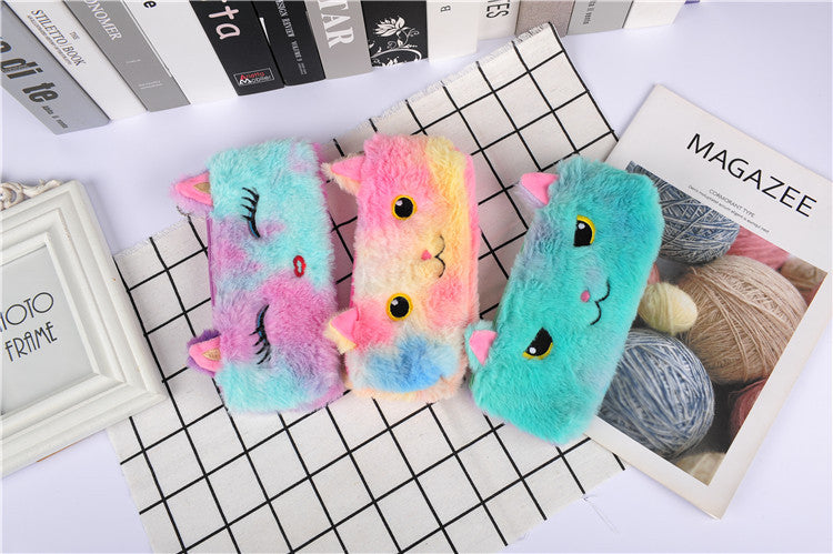 Laser couleur chat peluche crayon cas étudiant papeterie sac