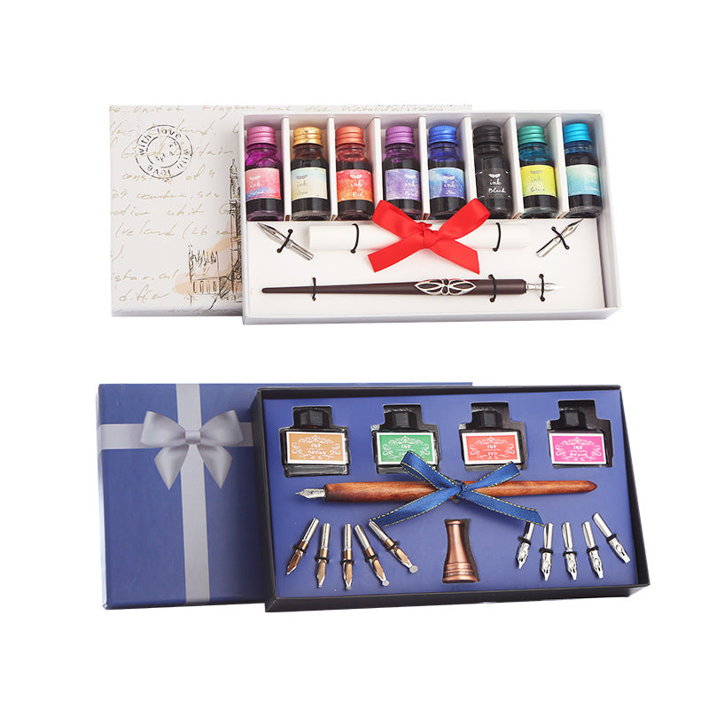 Boîte cadeau stylo et encre en bois