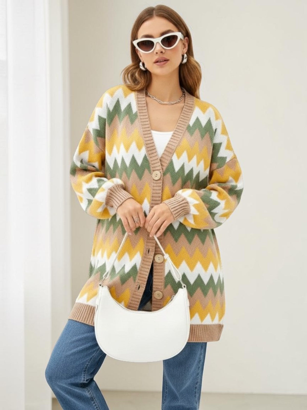 Veste de cardigan enroulée en bloc de couleur