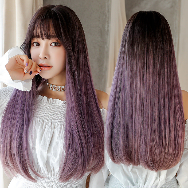 Mode réaliste cheveux longs cheveux droits perruque Jiafa chimique fibre perruque