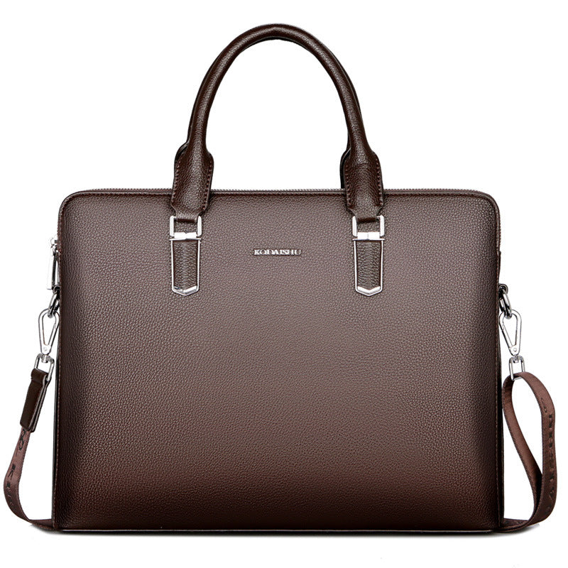 Sac à main pour hommes Double Tir Grande capacité Business Computer Bag Tactile en cuir authentique F