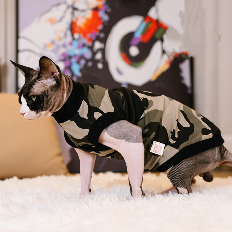 Sphynx Cat Camouflage Cotton Été Chemise Respirante Vêtements légers pour chat sans cheveux