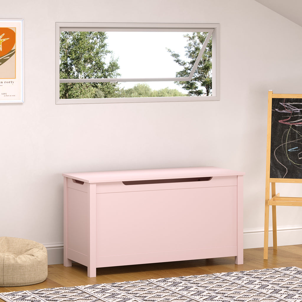 Rangement de boîtes de jouets en bois pour enfants avec couvercle à charnières de sécurité pour les 2 ans et plus (Pink)